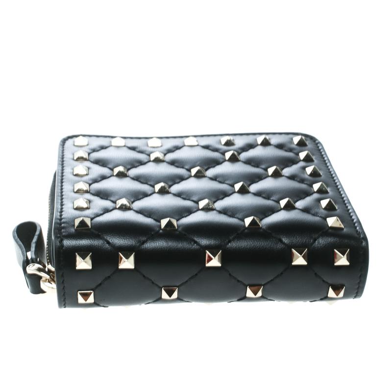 Valentino Black Leather Rockstud Zip Around Flap Wallet 4