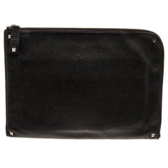 Valentino Black Leather Rockstud Zip Clutch
