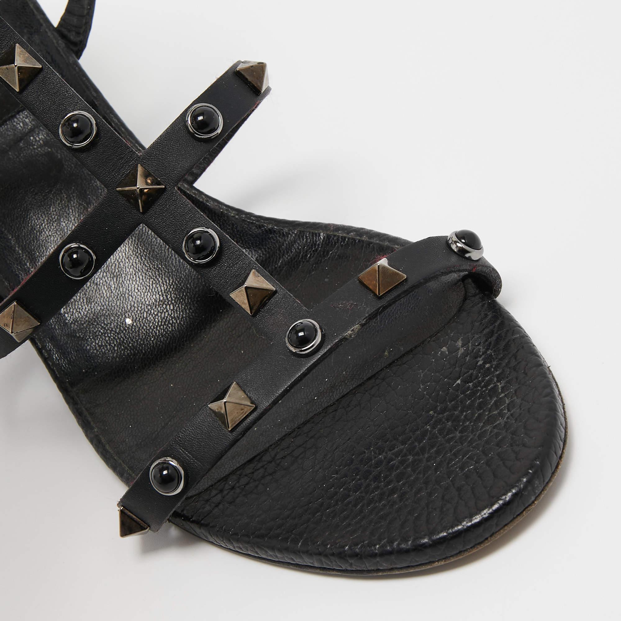 Valentino Black Leather Rolling Rockstud Ankle Strap Sandals Size 40 2