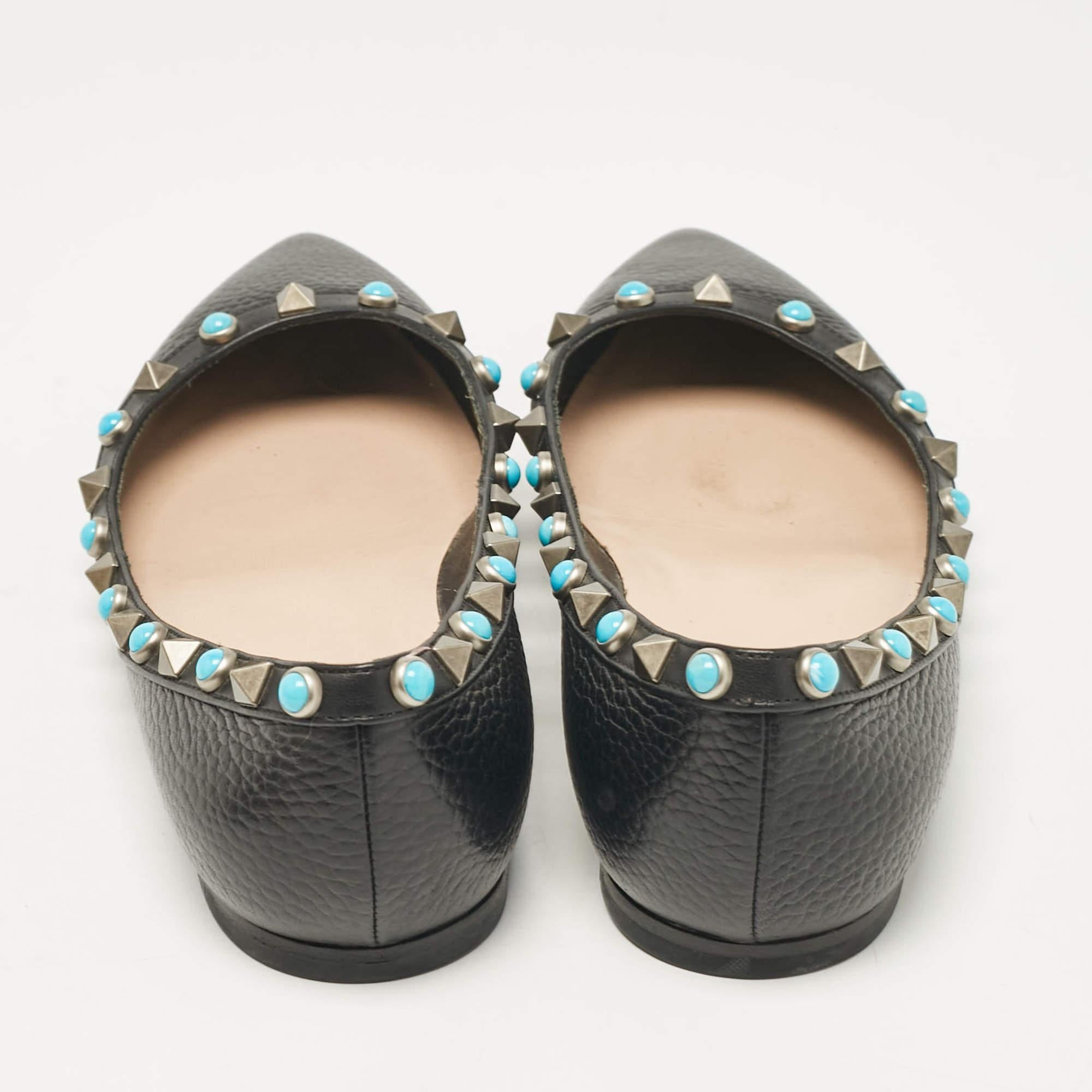 Valentino Black Leather Rolling Rockstud Ballet Flats Size 36.5 For Sale 1