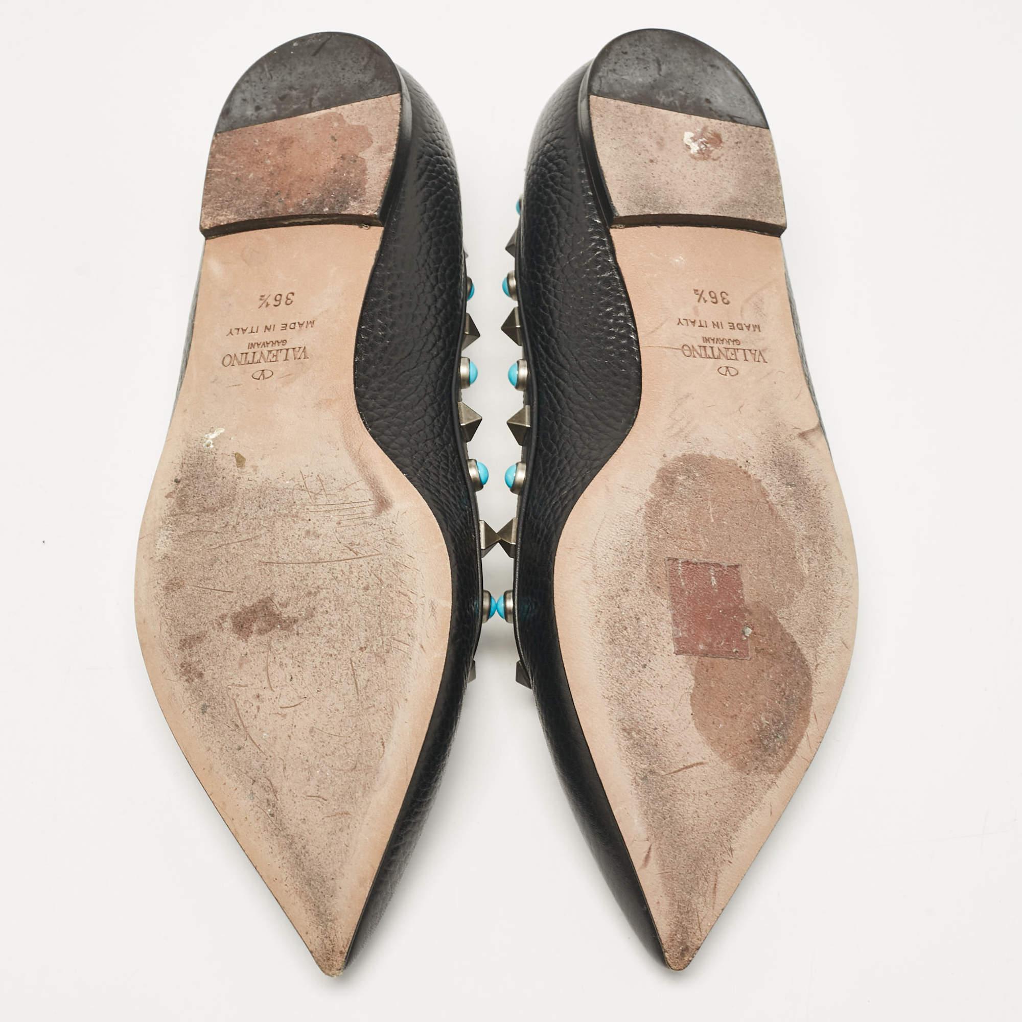 Valentino Black Leather Rolling Rockstud Ballet Flats Size 36.5 For Sale 2