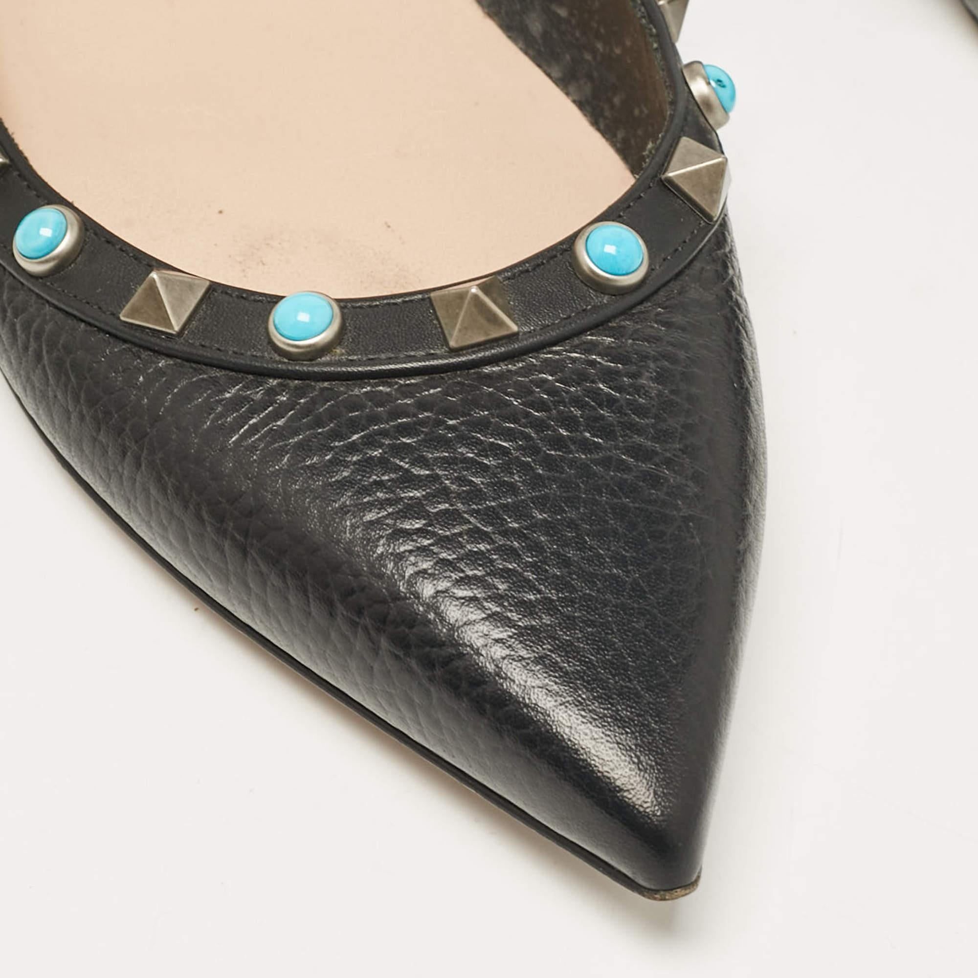 Valentino Black Leather Rolling Rockstud Ballet Flats Size 36.5 For Sale 3