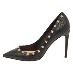 Valentino Black Leather Rolling Rockstud Pumps Size 40