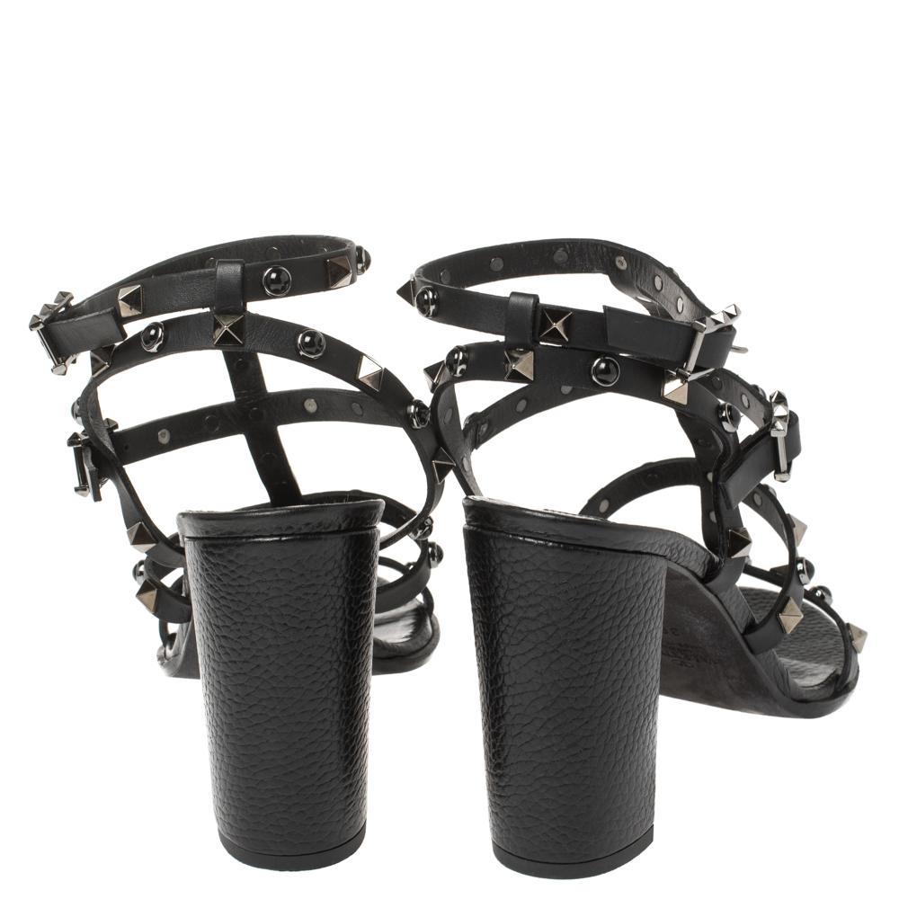 Valentino Black Leather Rolling Rockstud Sandals Size 38.5 3