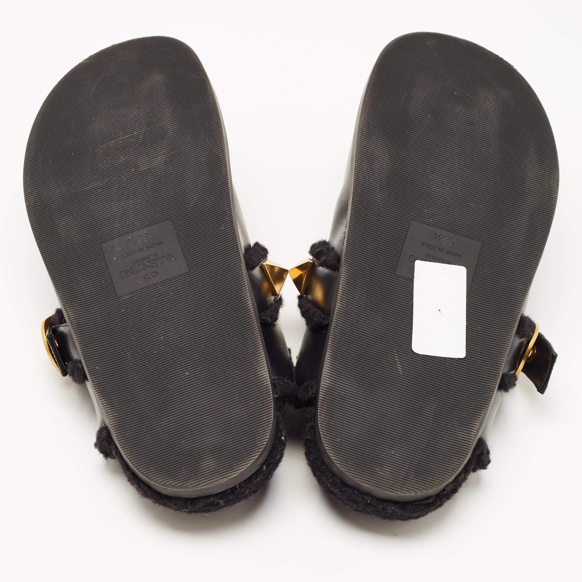 Valentino Black Leather Roman Stud Buckle Detail Flat Mules Size 38.5 5