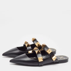 Valentino Black Leather Roman Stud Flat Mules Size 37