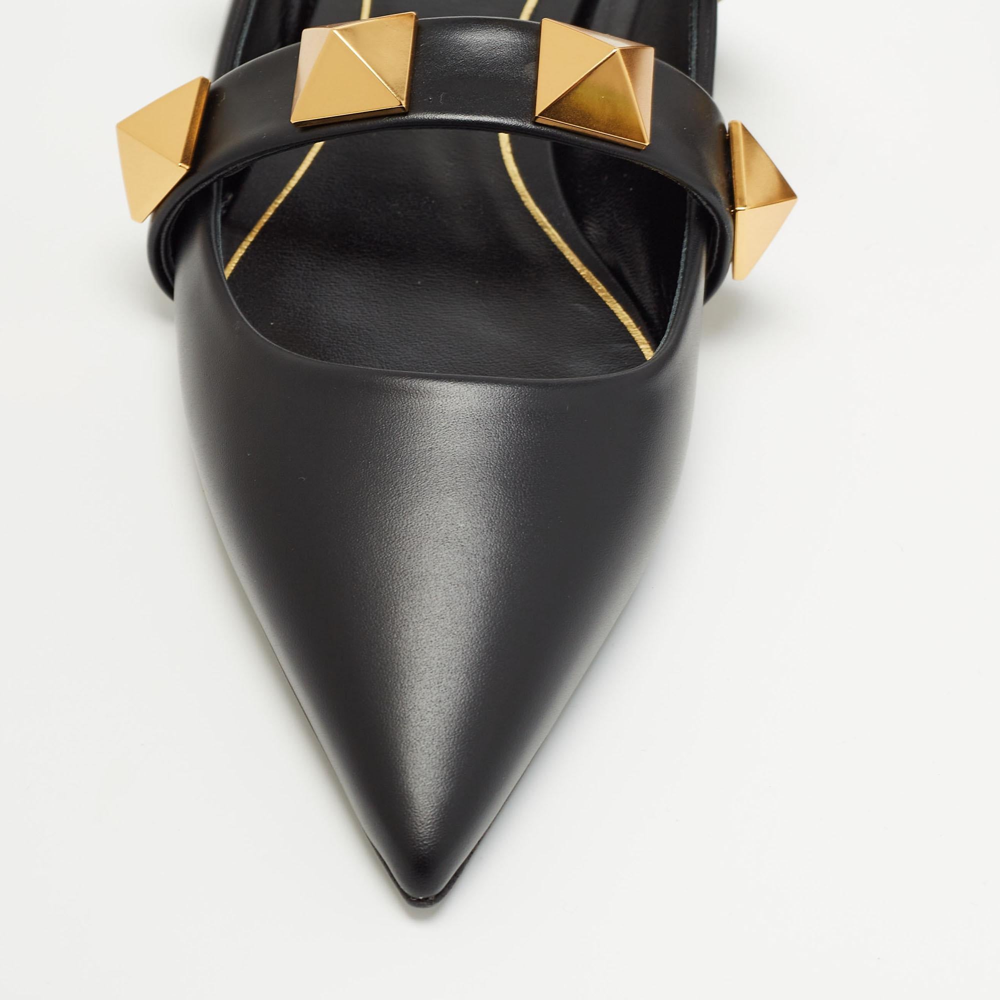 Valentino Black Leather Roman Stud Flat Mules Size 37 For Sale 4