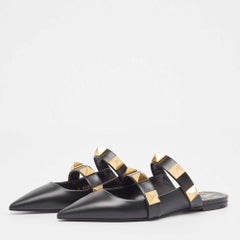 Valentino Black Leather Roman Stud Flat Mules Size 38