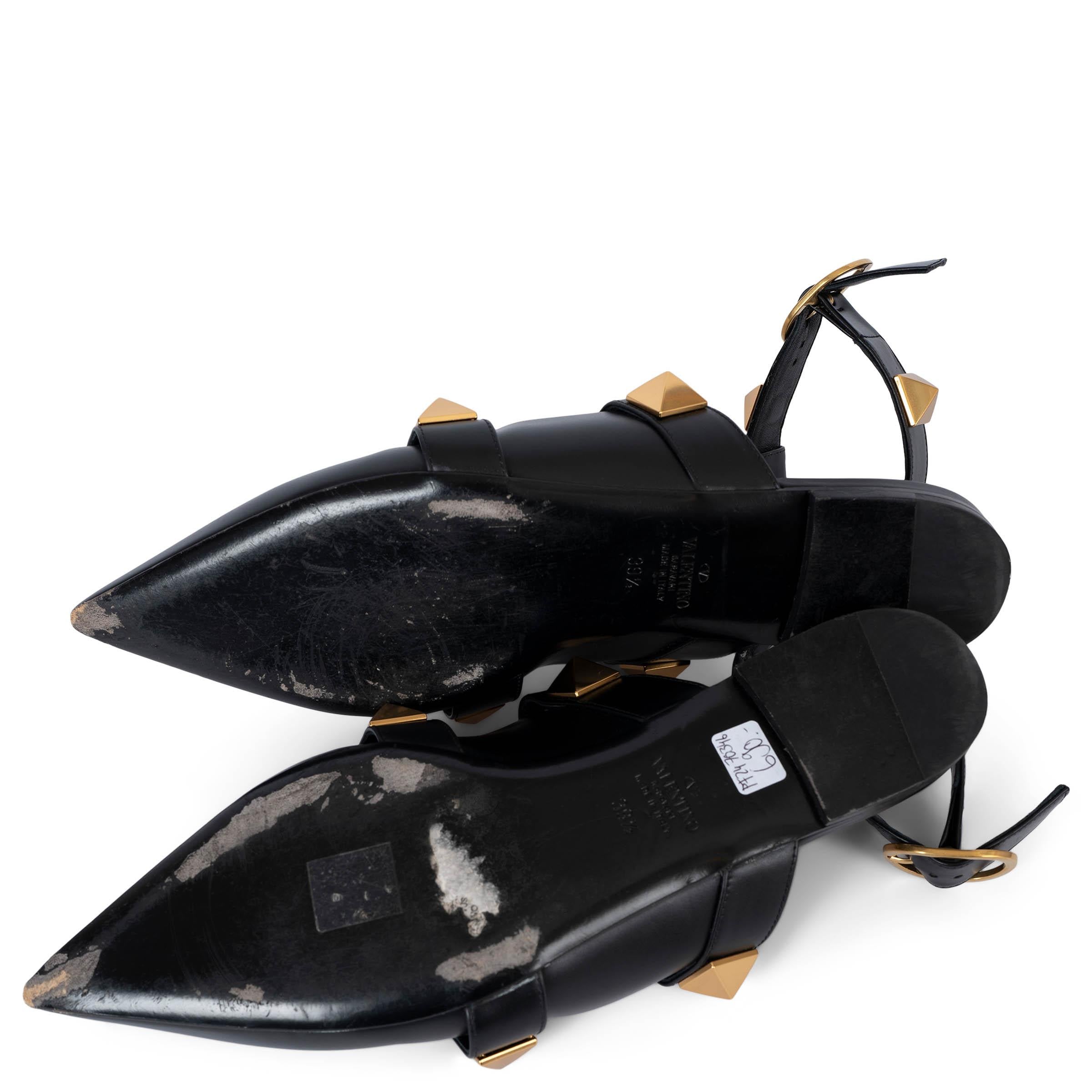 VALENTINO black leather ROMAN STUD Flats Shoes 39.5 For Sale 2