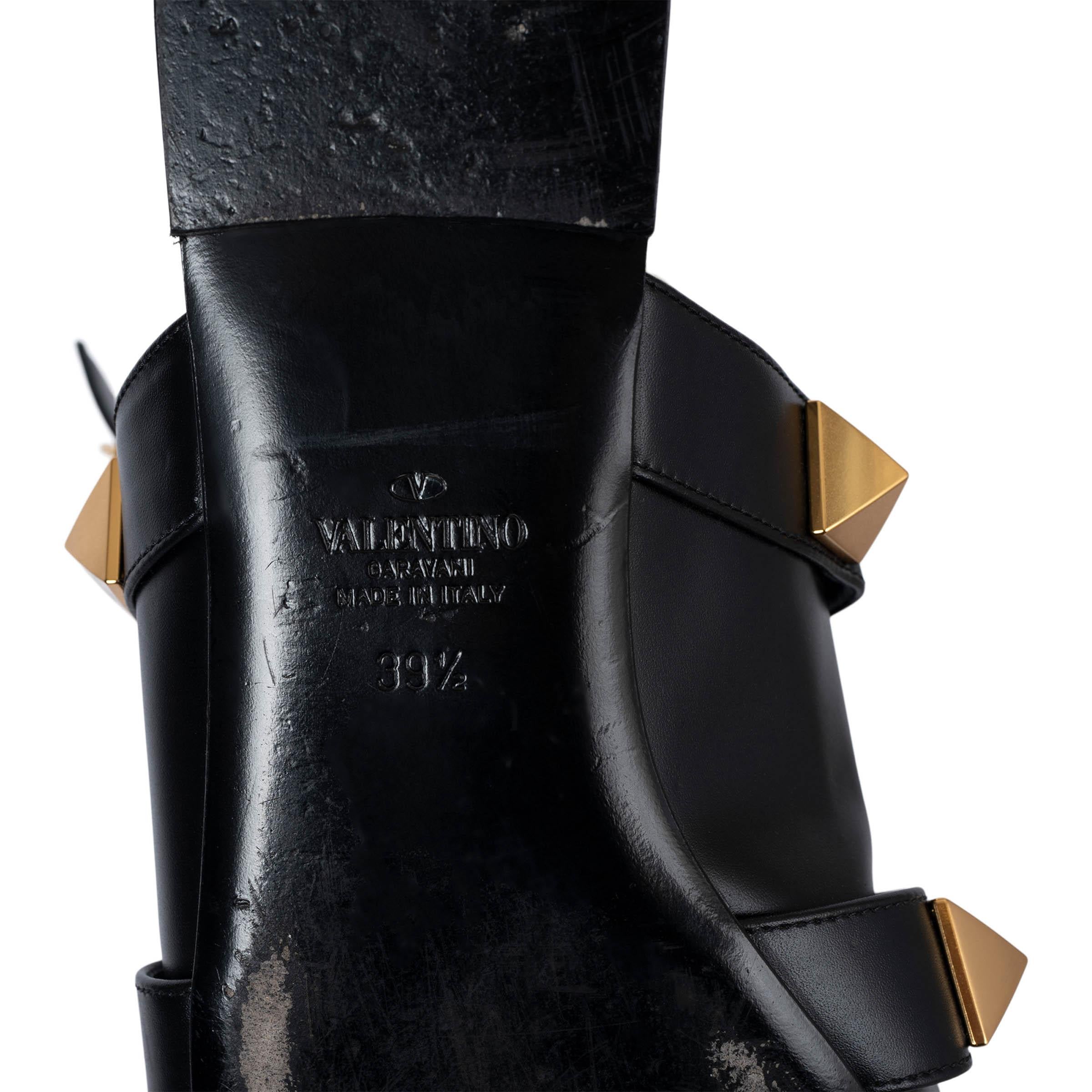 VALENTINO black leather ROMAN STUD Flats Shoes 39.5 For Sale 3