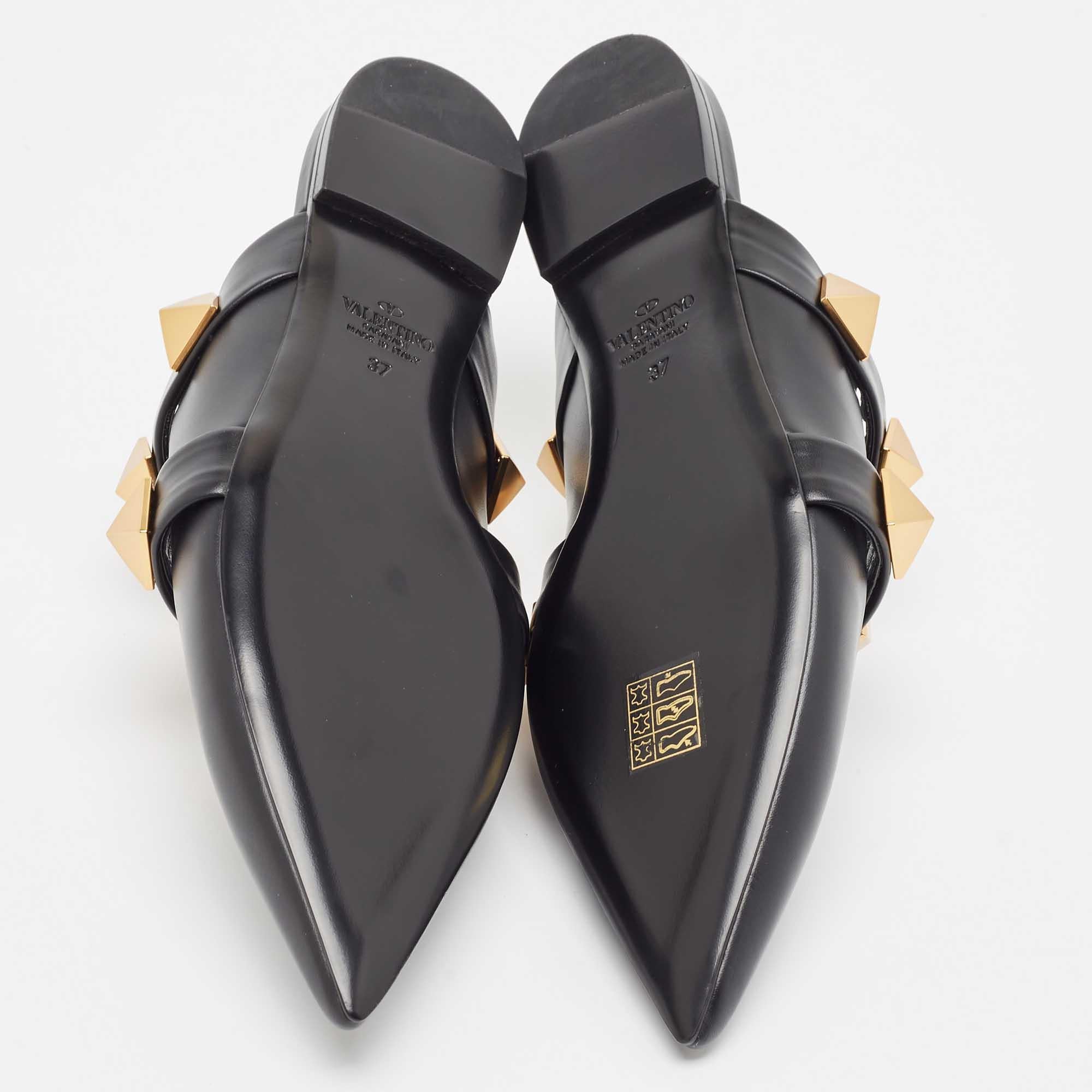 Valentino Black Leather Roman Stud Mules Size 37 1