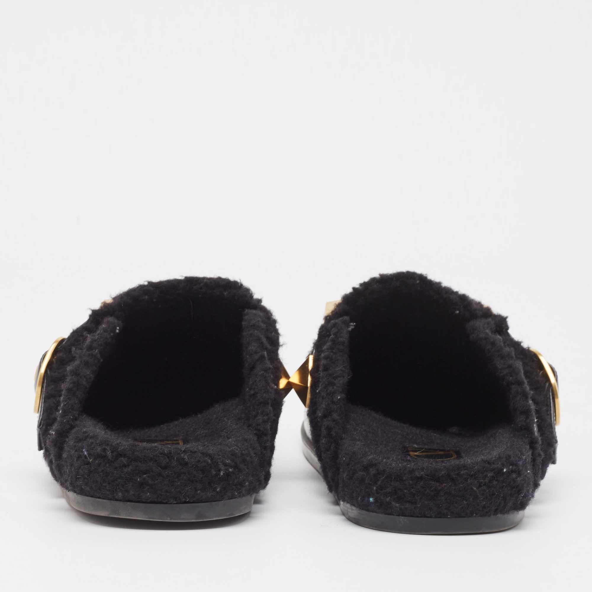 Valentino Black Leather Roman Stud Sabot Flat Clogs Size 38.5 1