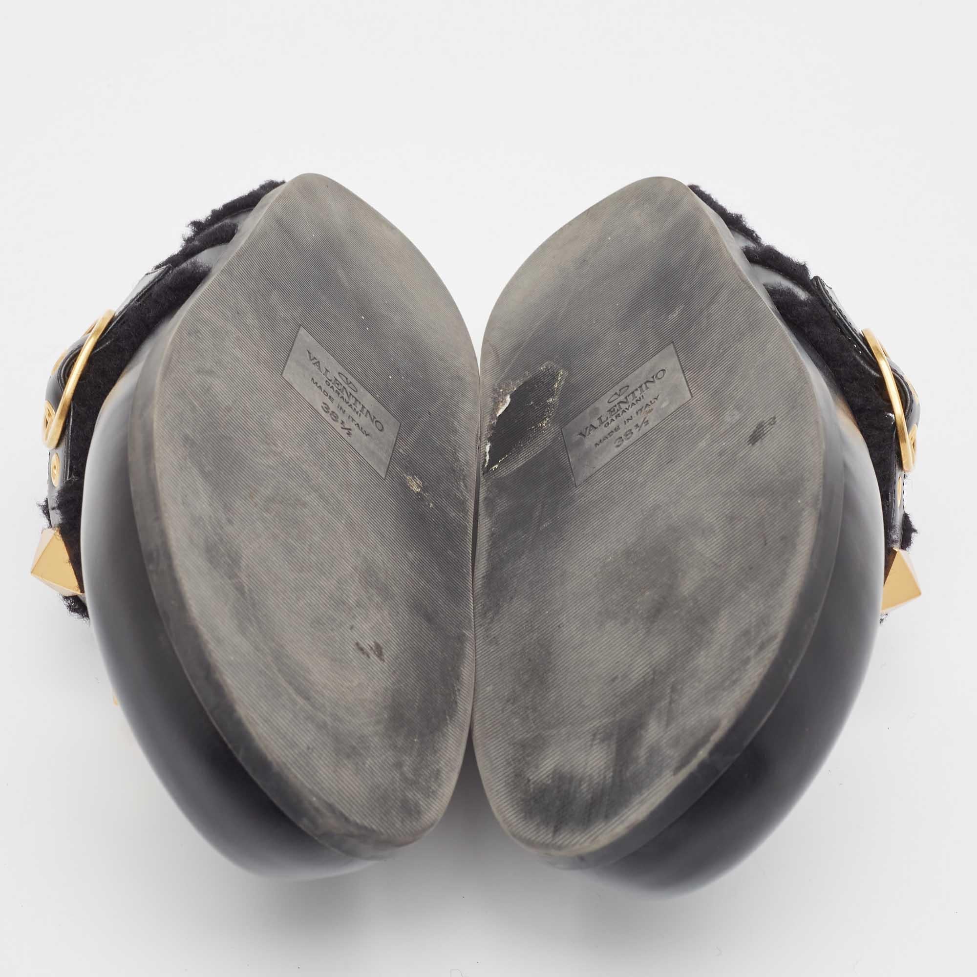 Valentino Black Leather Roman Stud Sabot Flat Clogs Size 38.5 2