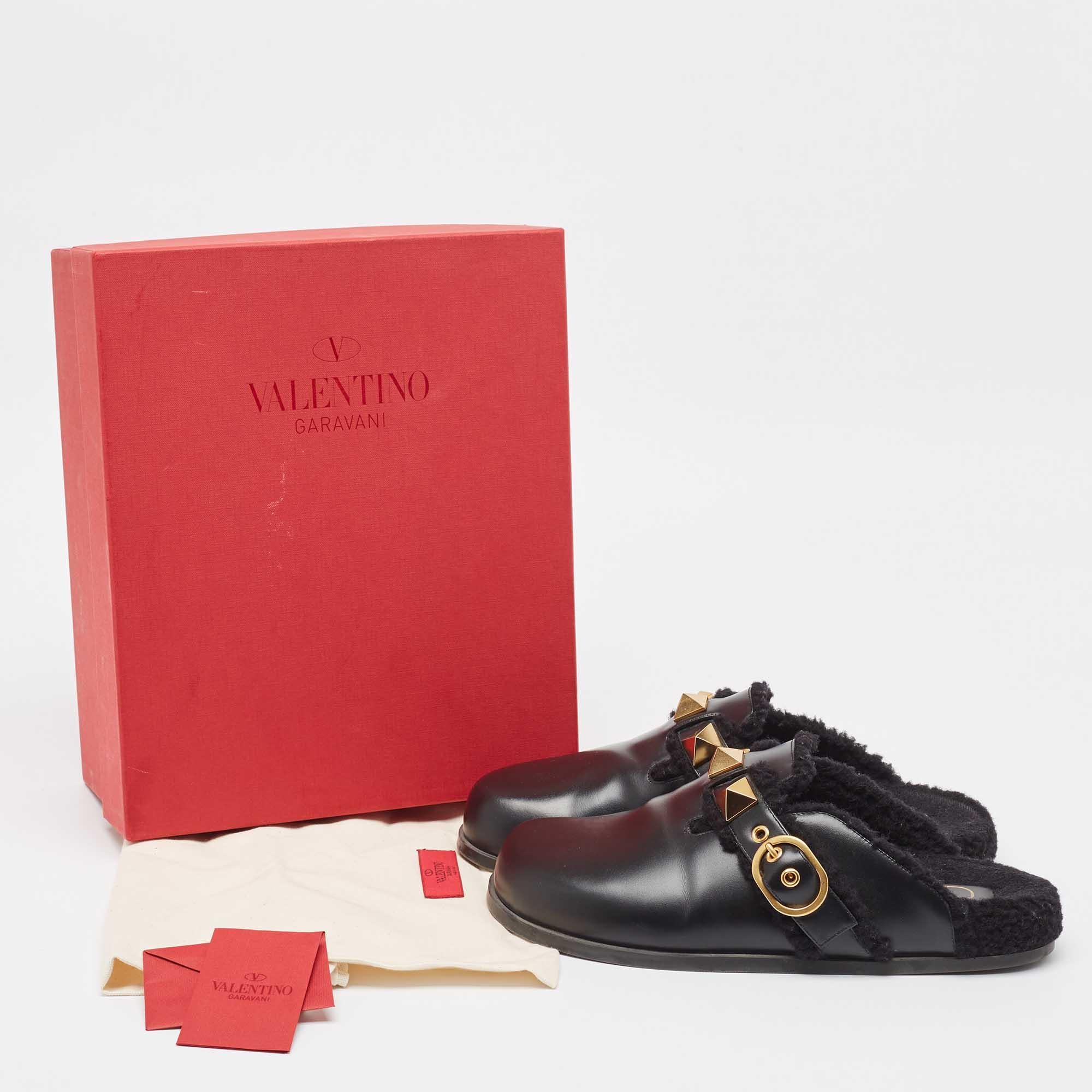 Valentino Black Leather Roman Stud Sabot Flat Clogs Size 38.5 5