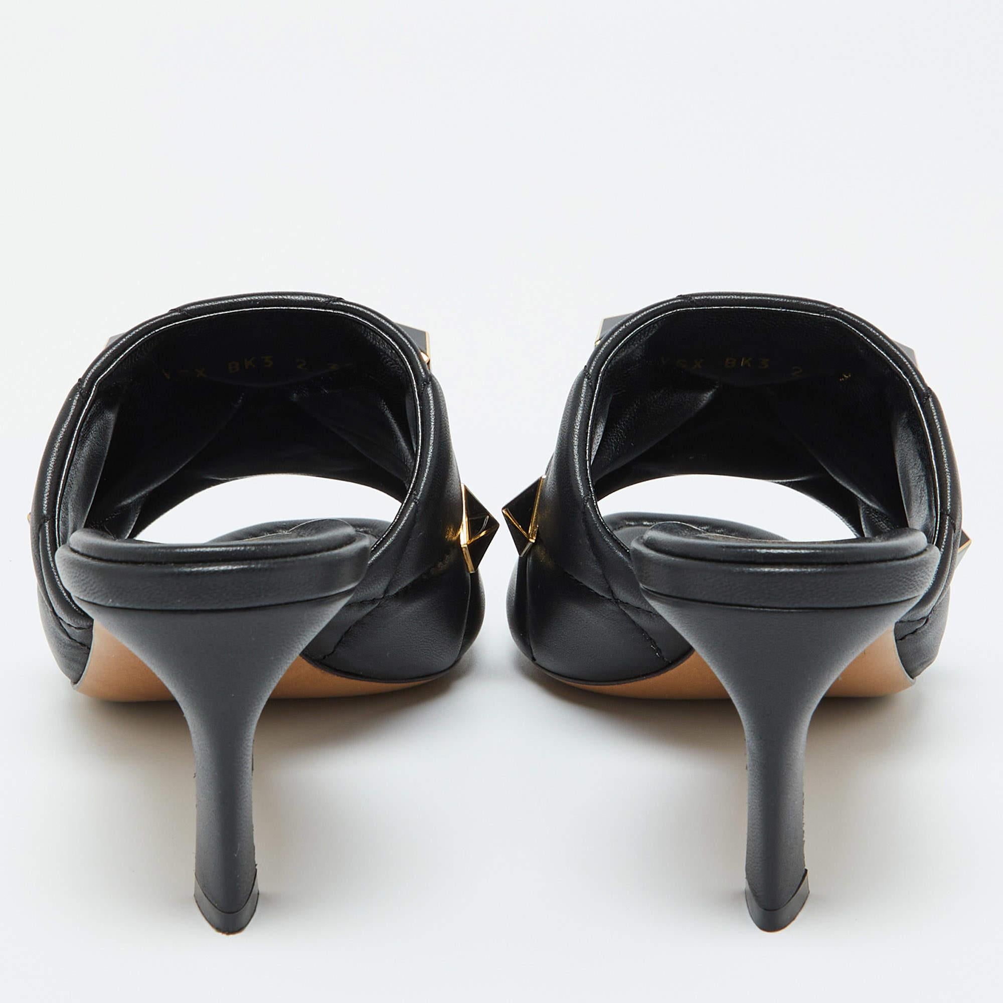 Valentino Black Leather Roman Stud Slide Sandals 39.5 1