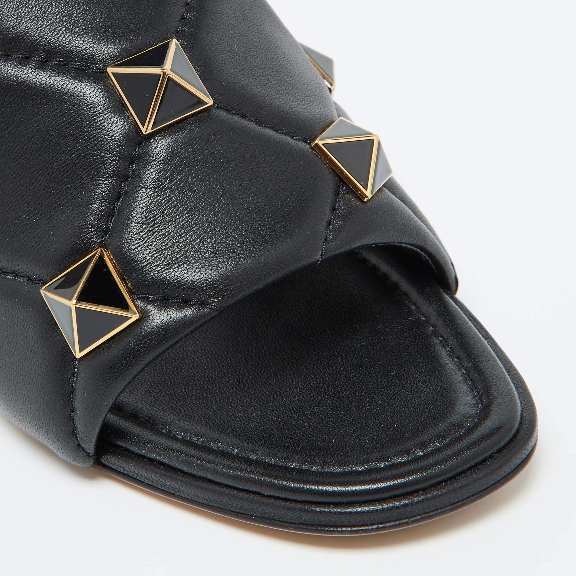 Valentino Black Leather Roman Stud Slide Sandals 39.5 3