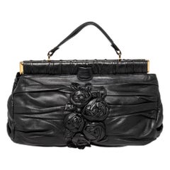 Valentino Black Leather Rose Frame Satchel