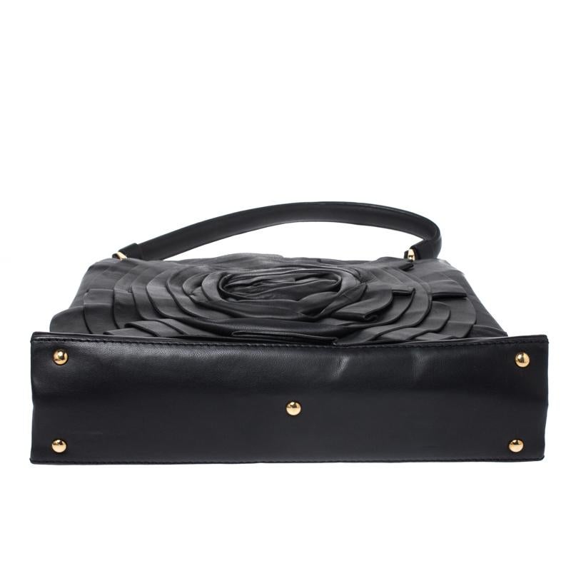 Women's Valentino Black Leather Rose Kisslock Frame Top Handle Bag