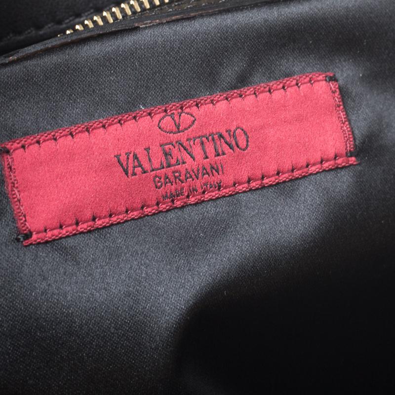 Valentino Black Leather Rose Kisslock Frame Top Handle Bag 2