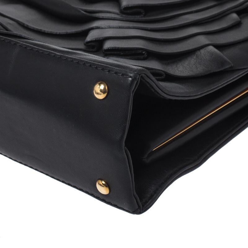 Valentino Black Leather Rose Kisslock Frame Top Handle Bag 4