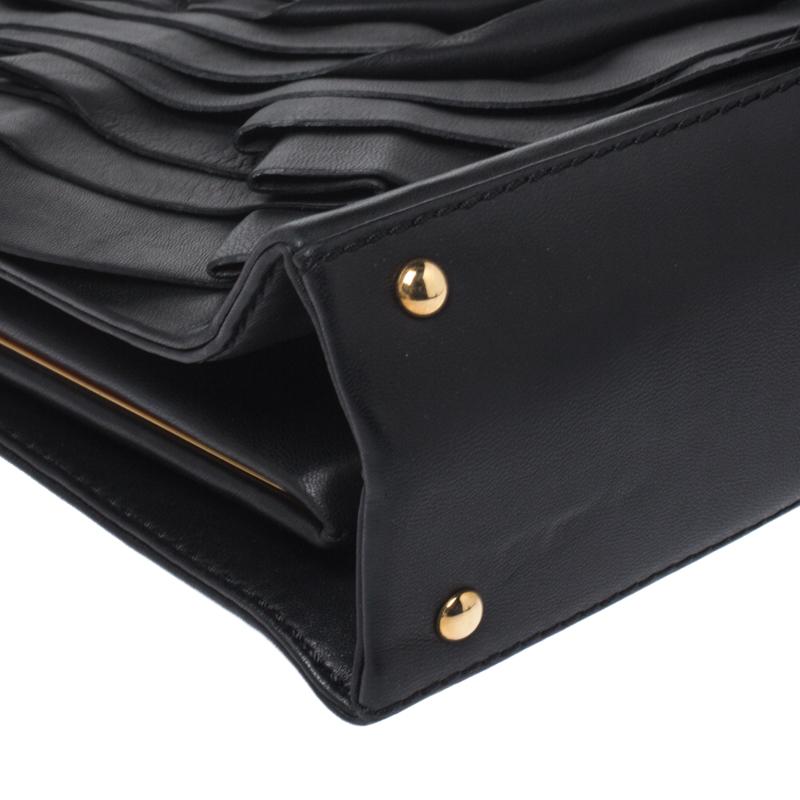 Valentino Black Leather Rose Kisslock Frame Top Handle Bag 5