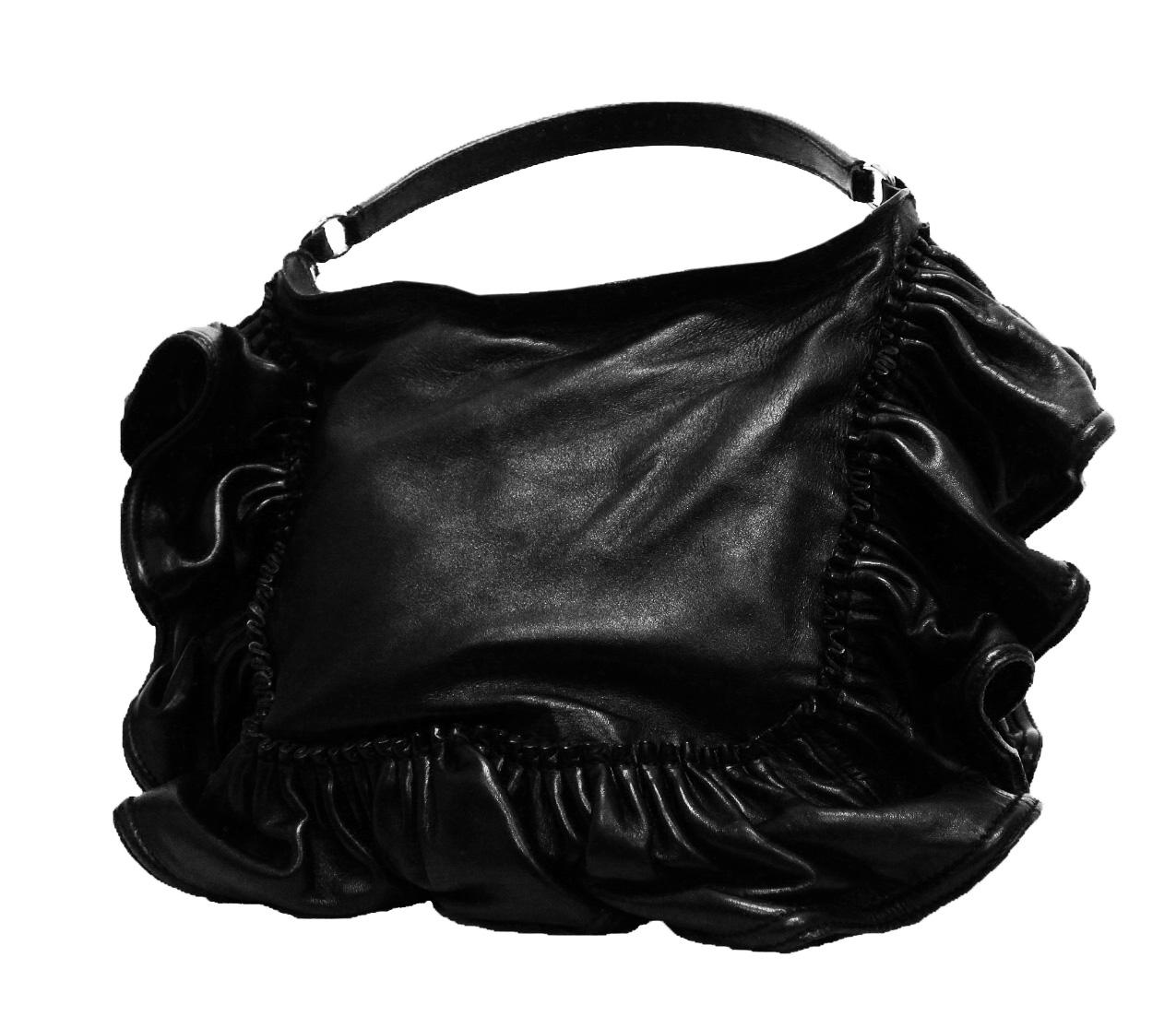 Valentino Black Leather Ruffle Frame Top Handle Bag In Excellent Condition In Palm Beach, FL
