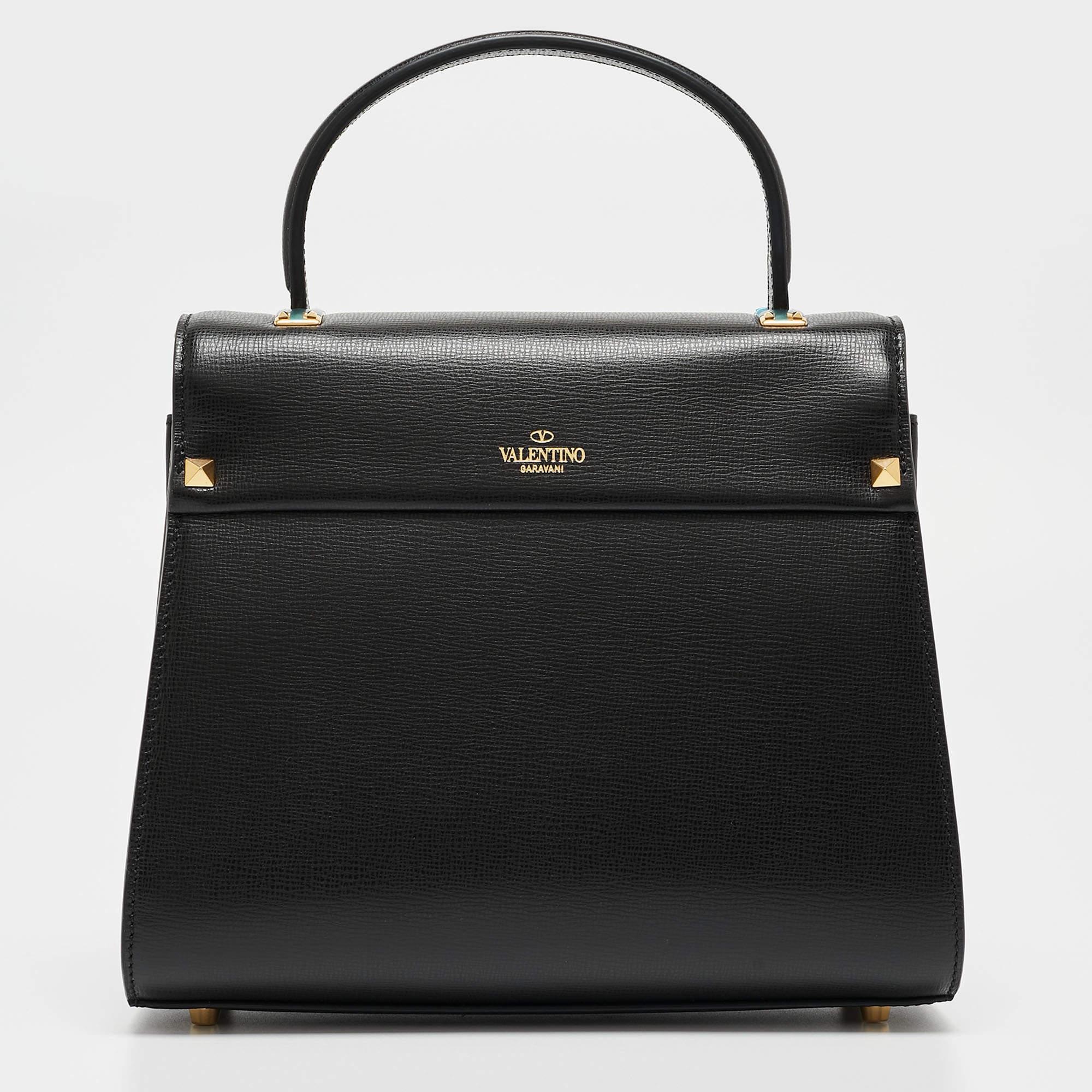 Valentino Black Leather Small Alcove Top Handle Bag In Excellent Condition In Dubai, Al Qouz 2