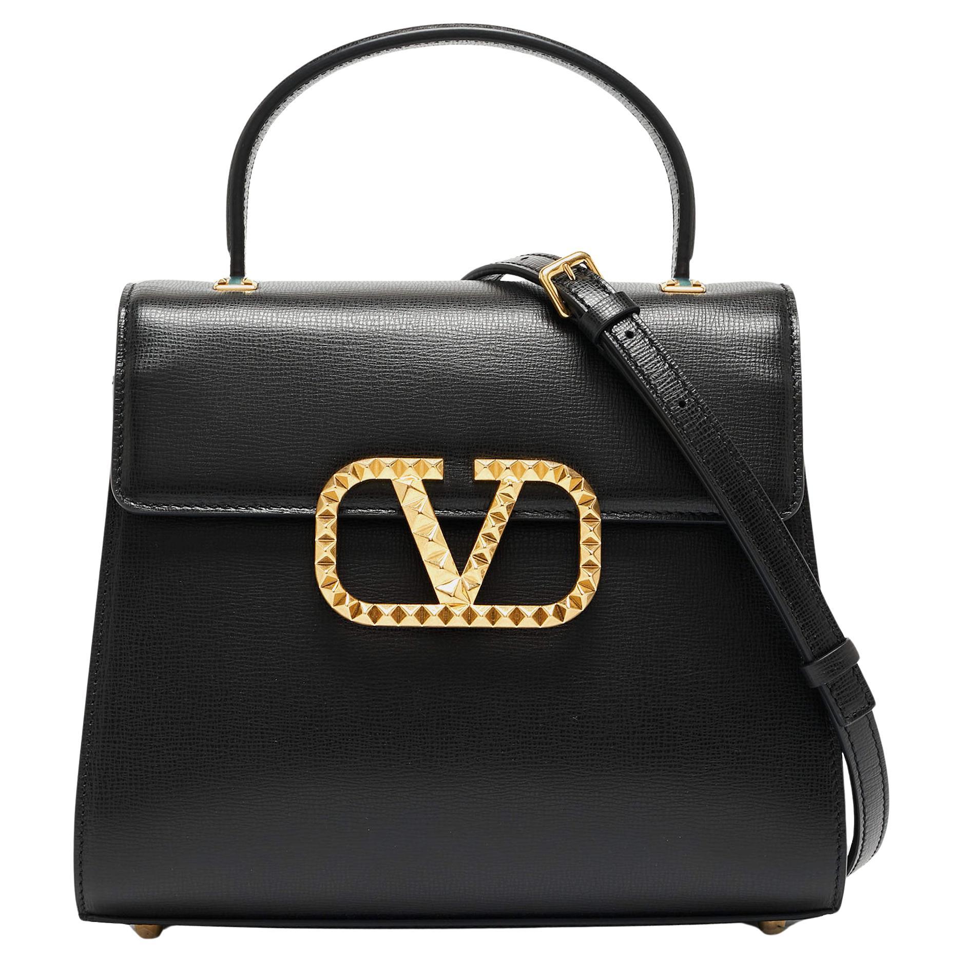 Valentino Black Leather Small Alcove Top Handle Bag