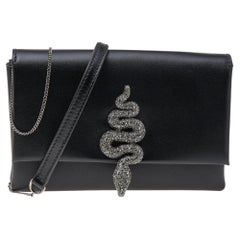 Valentino Black Leather Small Diamond Maison Snake Chain Shoulder Bag