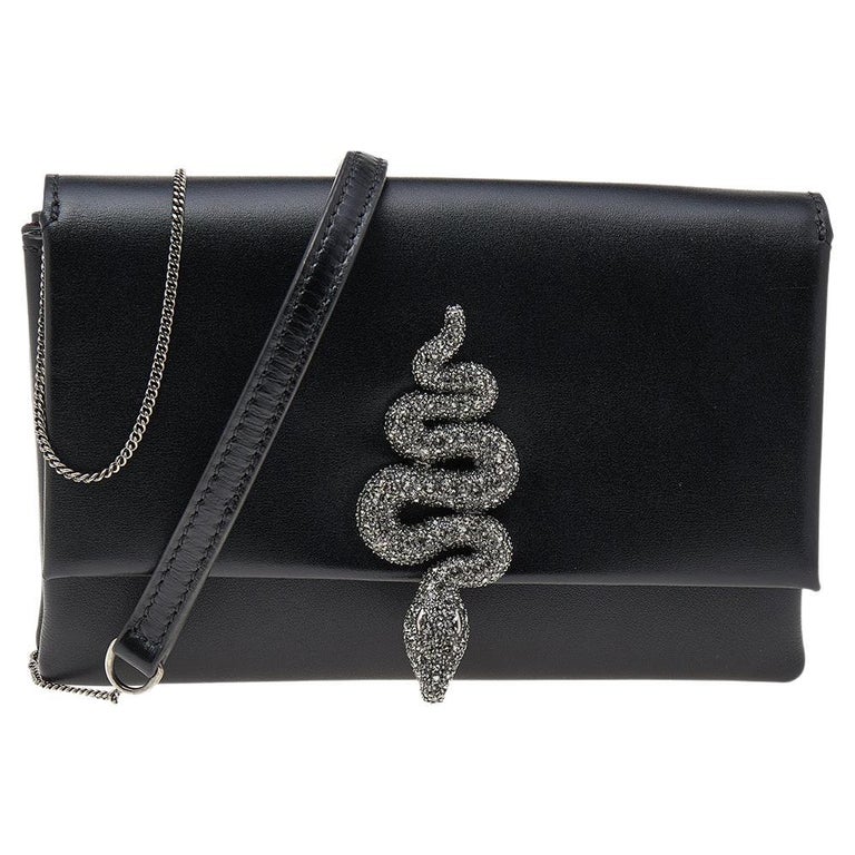 Valentino Black Leather Small Diamond Maison Snake Chain Shoulder Bag at  1stDibs