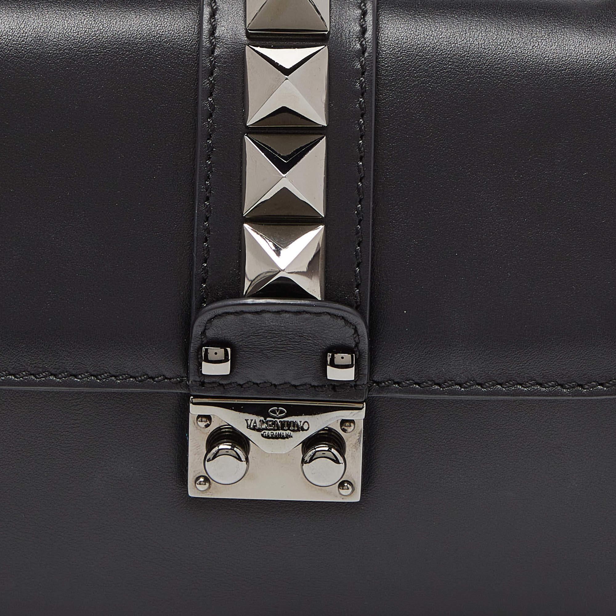 Women's Valentino Black Leather Small Glam Lock Crossbody Bag