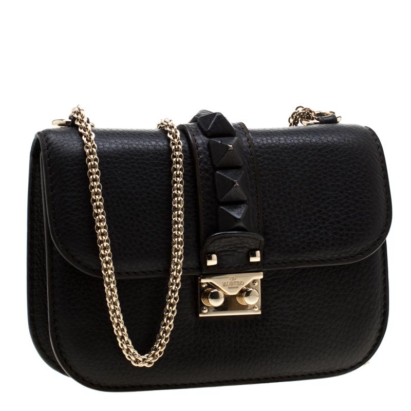 Valentino Black Leather Small Glam Lock Flap Bag In Good Condition In Dubai, Al Qouz 2