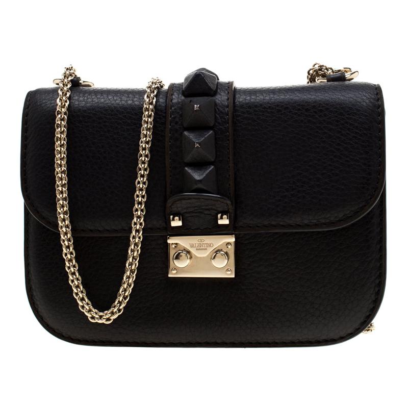 Valentino Black Leather Small Glam Lock Flap Bag