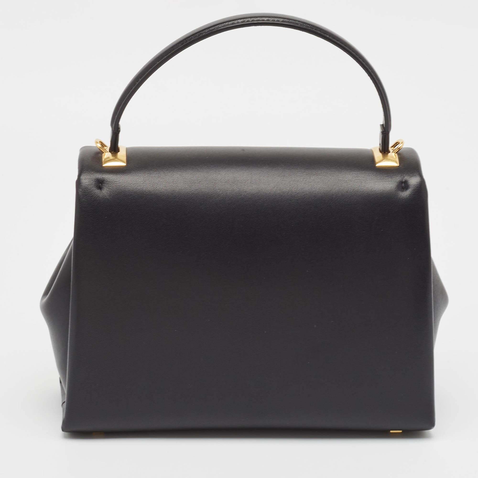 Women's Valentino Black Leather Small One Stud Top Handle Bag