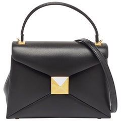 Valentino Black Leather Small One Stud Top Handle Bag