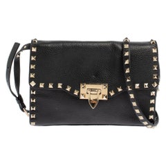 Valentino Black Leather Small Rockstud Crossbody Bag