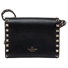 Valentino Black Leather Small Rockstud Flap Crossbody Bag
