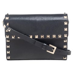 Valentino Black Leather Small Rockstud Flap Crossbody Bag