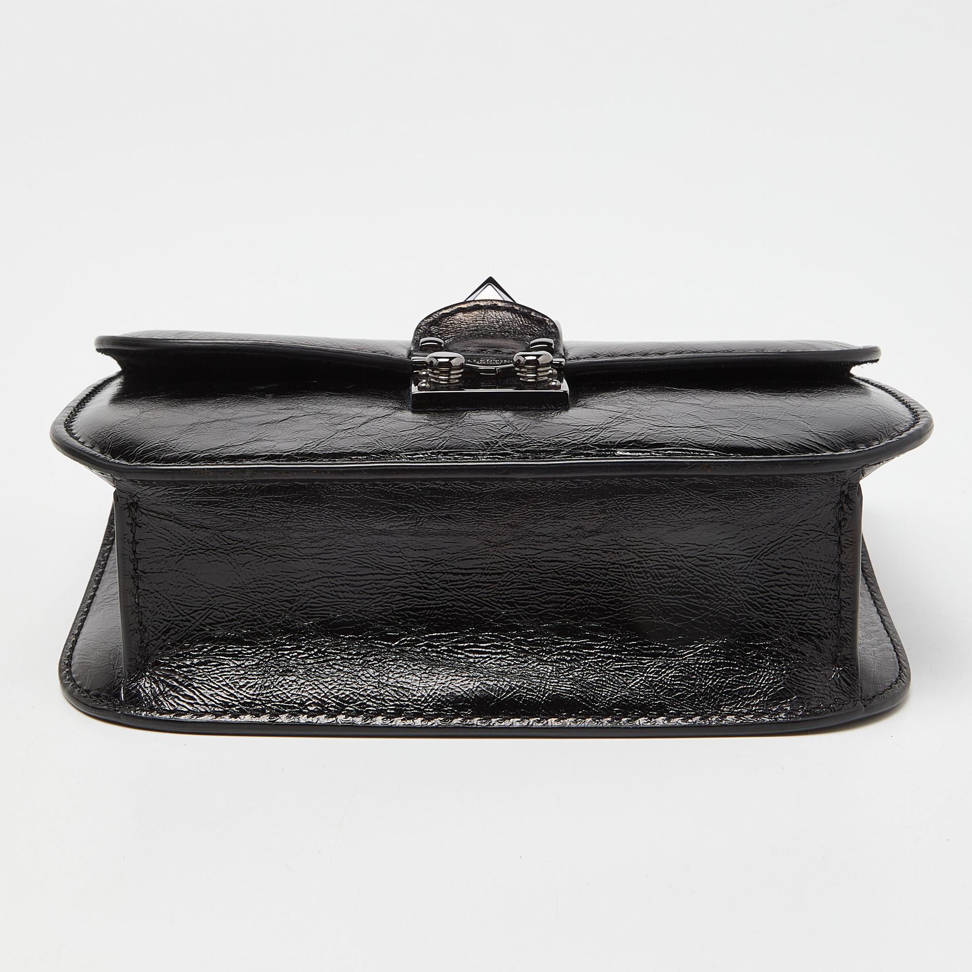 Valentino Black Leather Small Rockstud Glam Lock Flap Bag 7