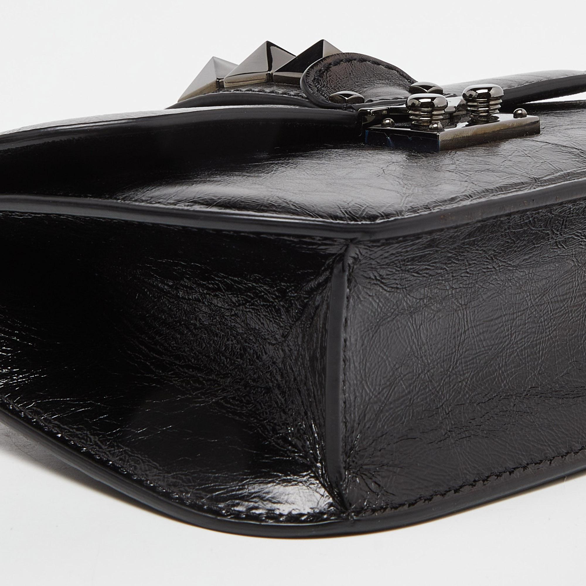 Valentino Black Leather Small Rockstud Glam Lock Flap Bag In Excellent Condition For Sale In Dubai, Al Qouz 2