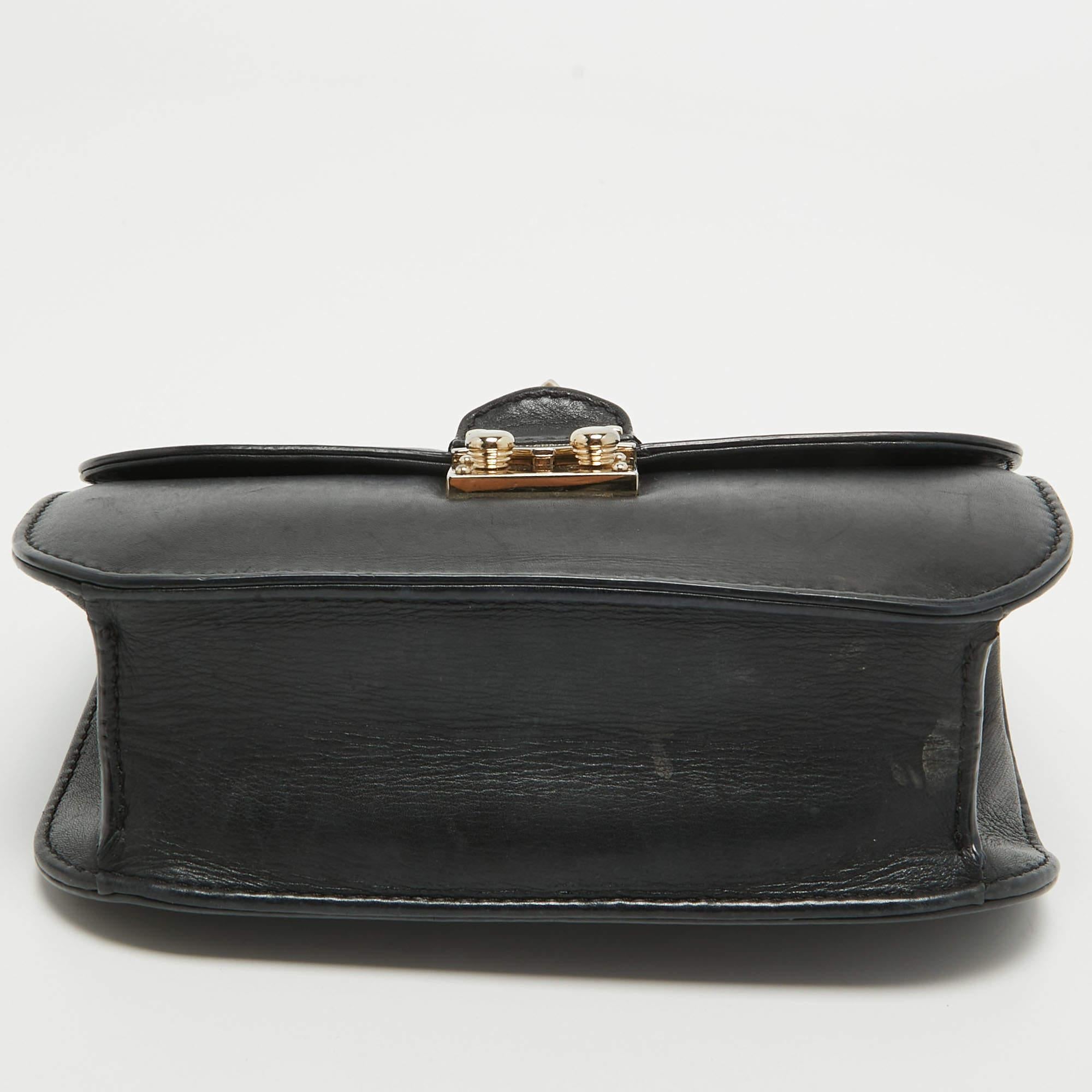 Valentino Black Leather Small Rockstud Glam Lock Flap Bag 4