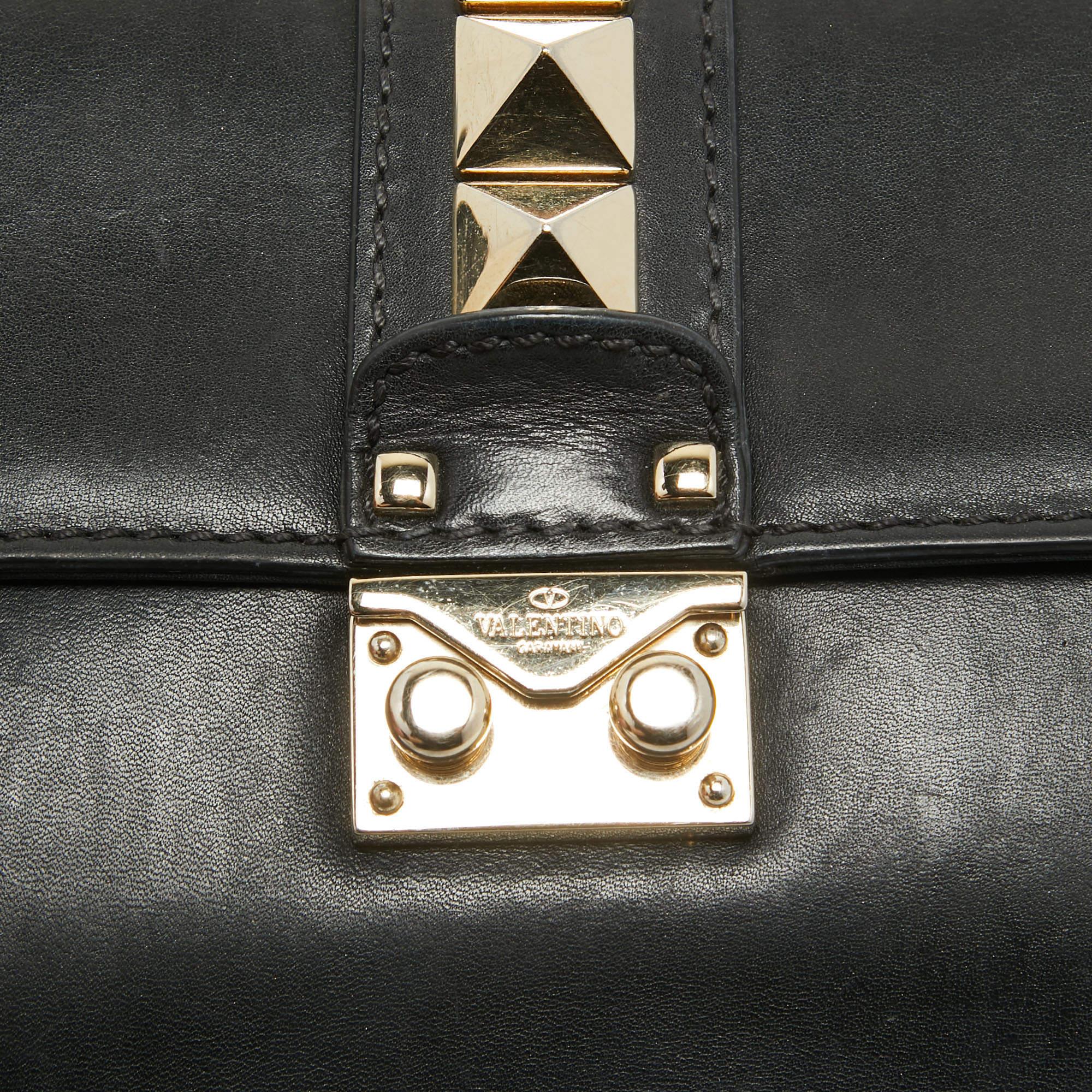 Valentino Black Leather Small Rockstud Glam Lock Flap Bag For Sale 5