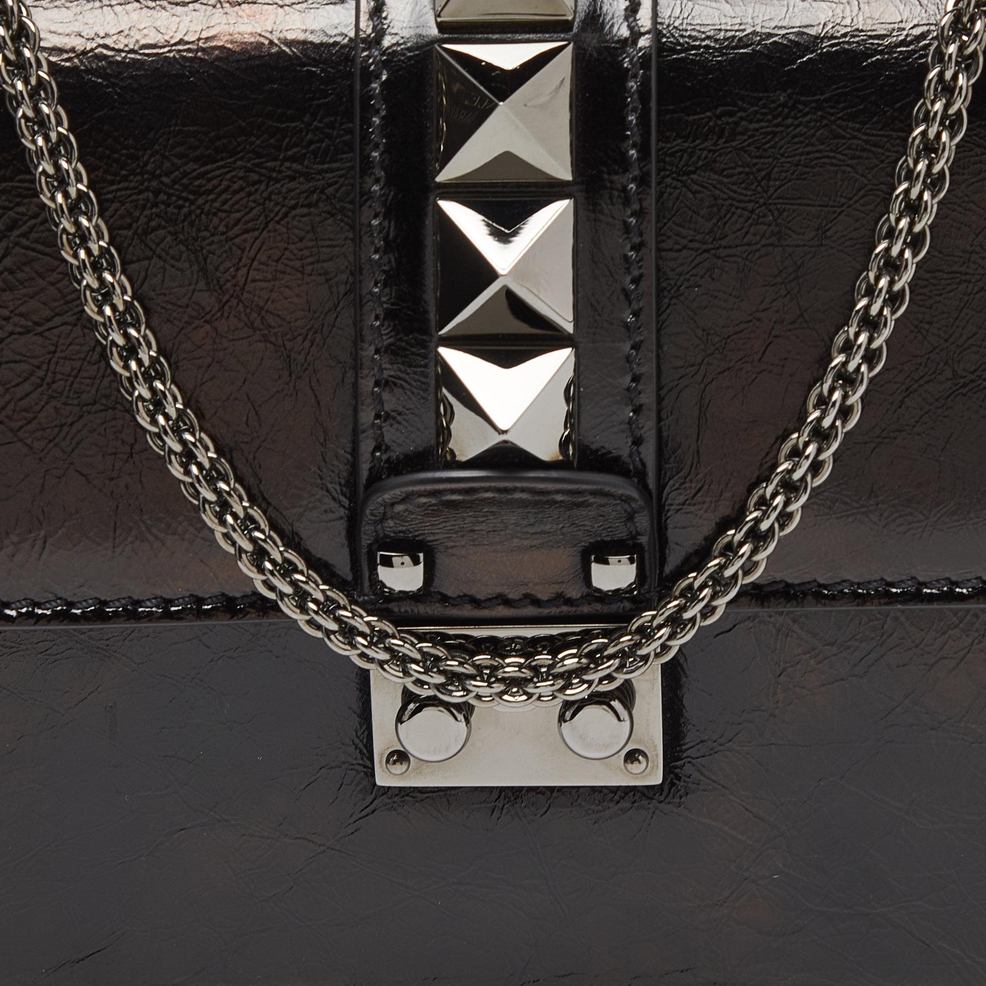 Valentino Black Leather Small Rockstud Glam Lock Flap Bag For Sale 5