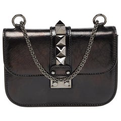 Valentino Black Leather Small Rockstud Glam Lock Flap Bag