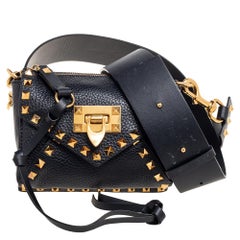 Valentino Black Leather Small Rockstud Hype Shoulder Bag