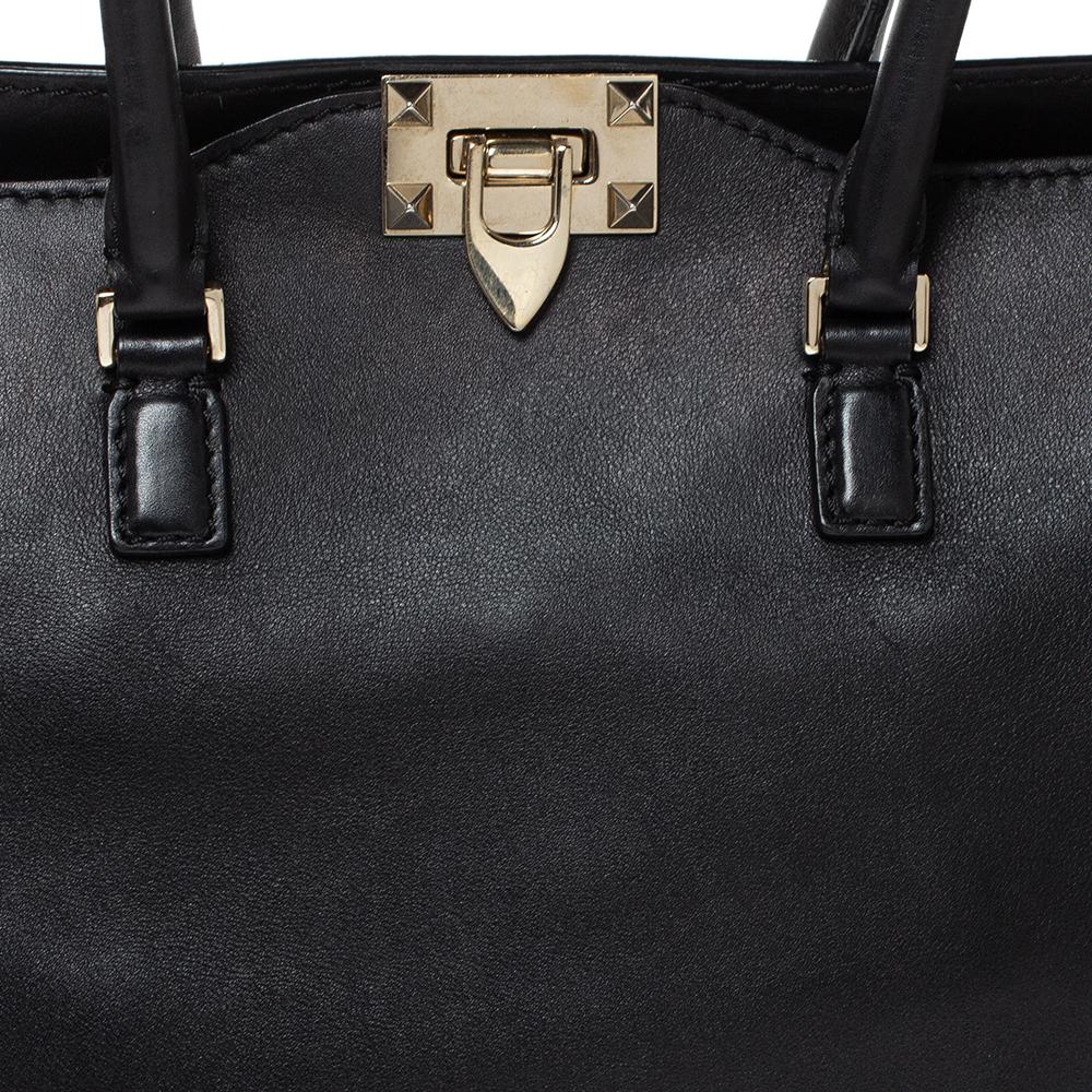 Valentino Black Leather Small Rockstud Shopper Tote 5