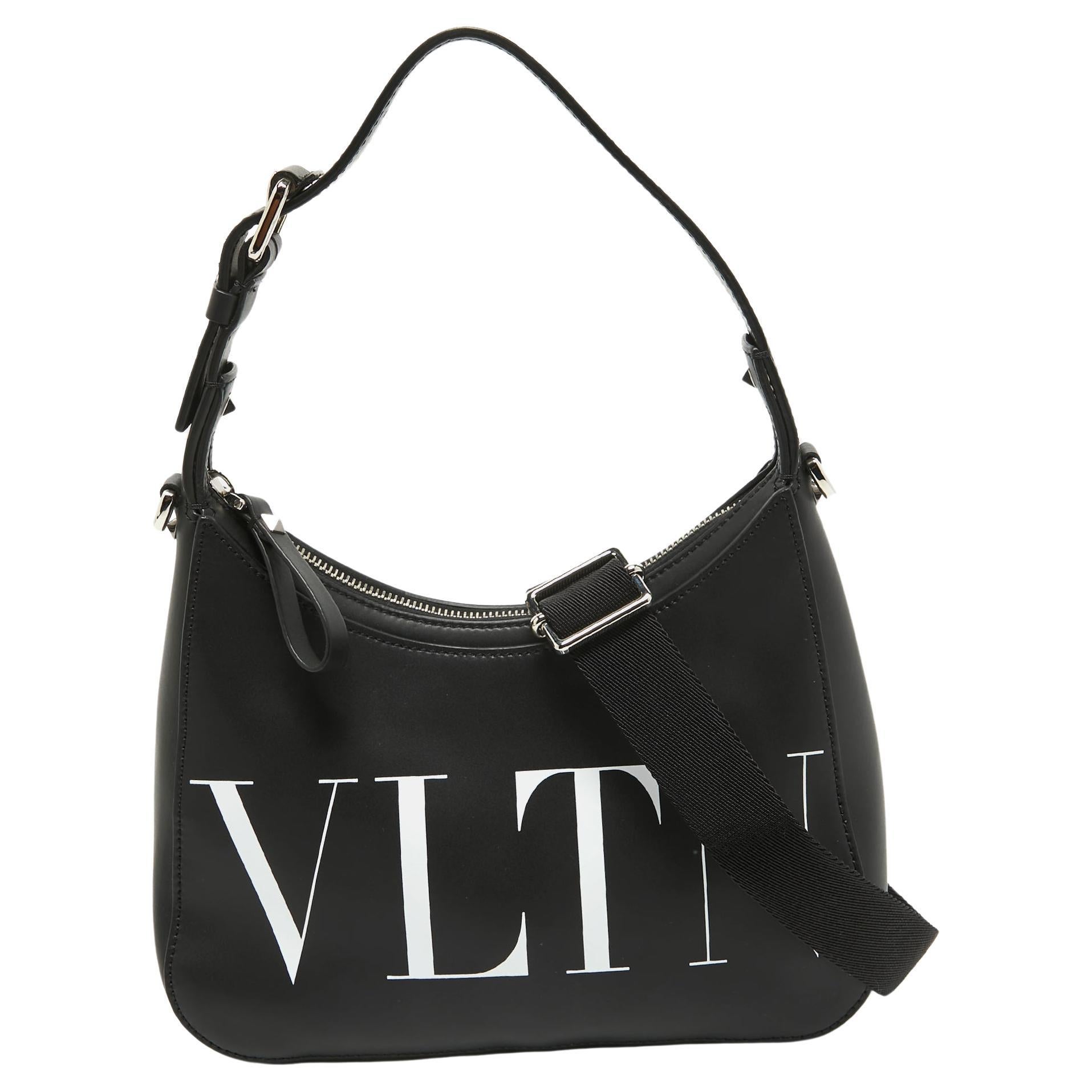 Valentino Black Leather Small VLTN Hobo For Sale