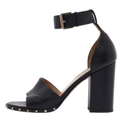 Valentino Black Leather Soul Rockstud Block Heel Ankle Strap Sandals Size 39
