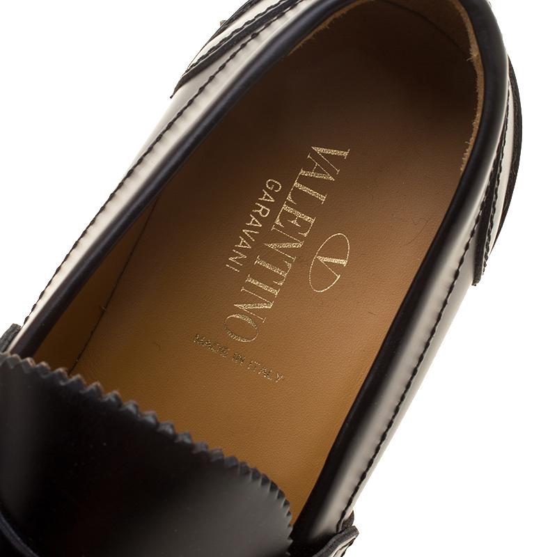 Valentino Black Leather Soul Rockstud Penny Loafers Size 40 2