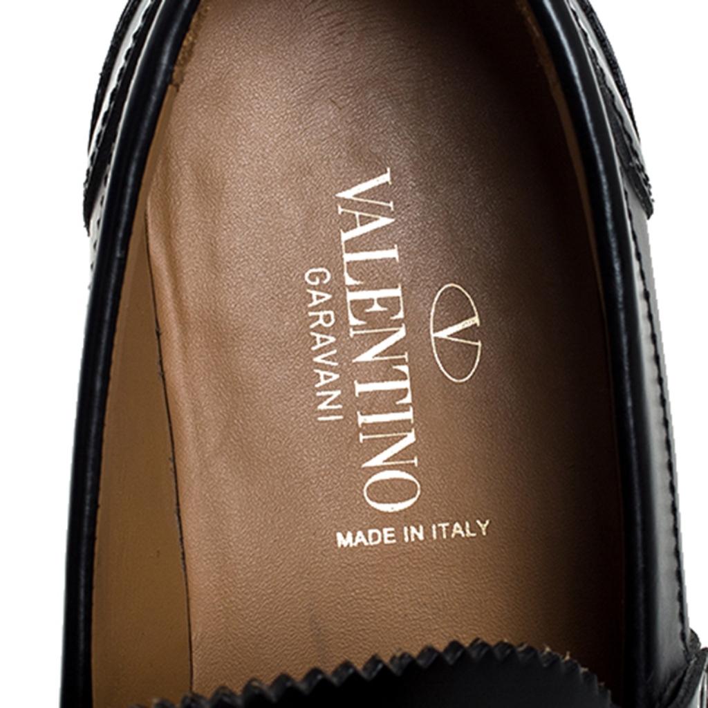 Men's Valentino Black Leather Soul Rockstud Penny Loafers Size 40